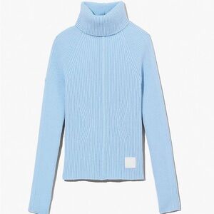 Women's Blue Ribbed Turtleneck Sweater